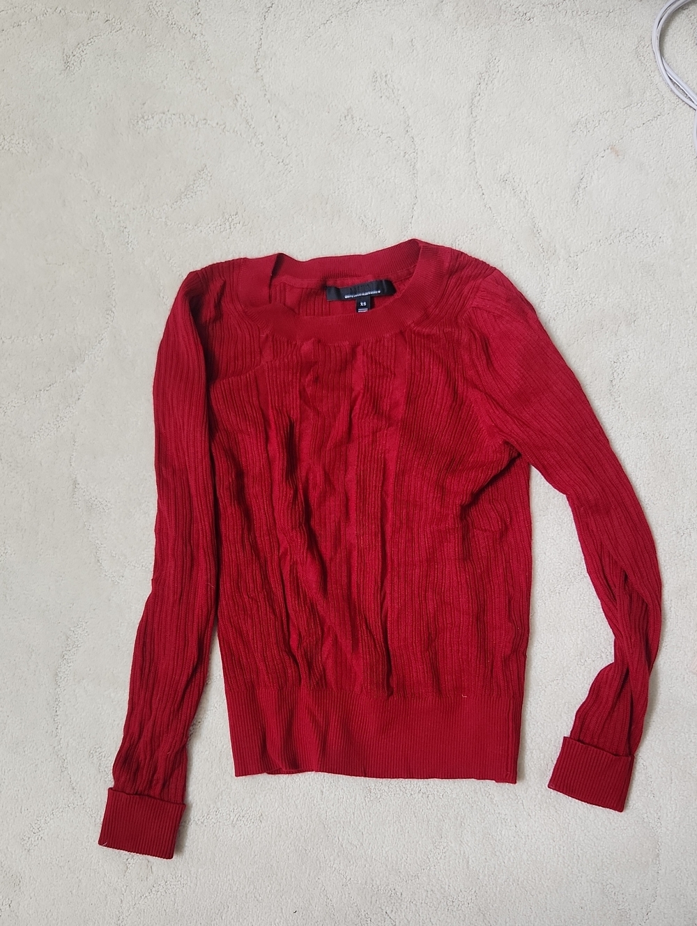 White House Black Market Bright Red Ribbed Crew Sweater